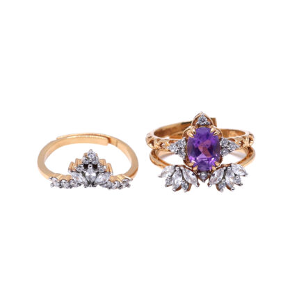 Elegant Rose Gold Amethyst and Diamond Rose Gold Ring Set