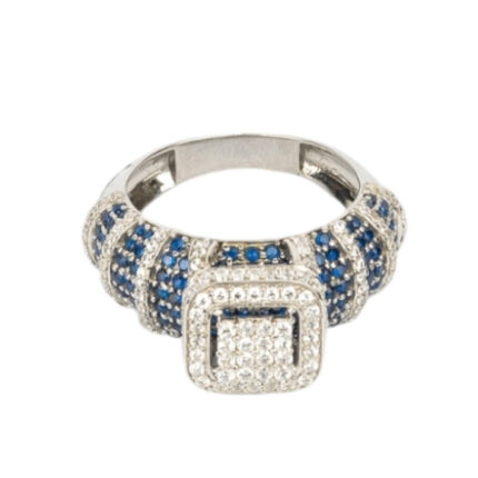 Elegant White Gold & Blue Sapphire Diamond White Gold Ring