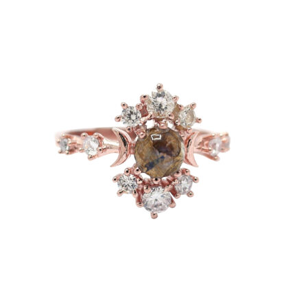 Luxury Celestial Rutilated Quartz and Diamond Accents Rose Gold Jasmine Ring