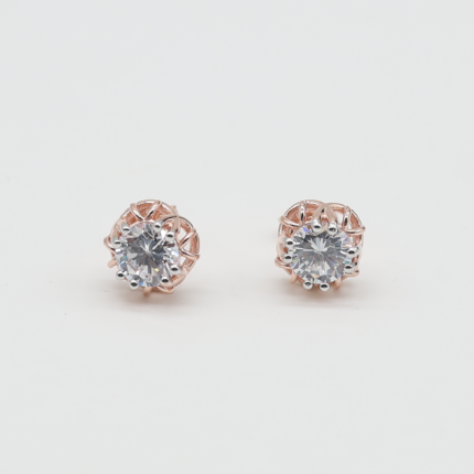 Graceful Round-Cut Diamond Rose Gold Stud Earrings
