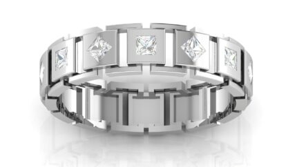 Modern Princess-Cut Diamond Link White Gold Band