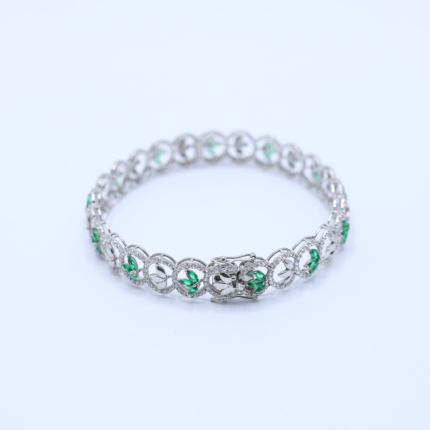 Sophisticated Sterling Silver Green & Clear Cubic Zirconia White Gold Bracelet