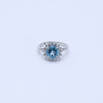 Radiant Blue Topaz White Gold Halo Ring