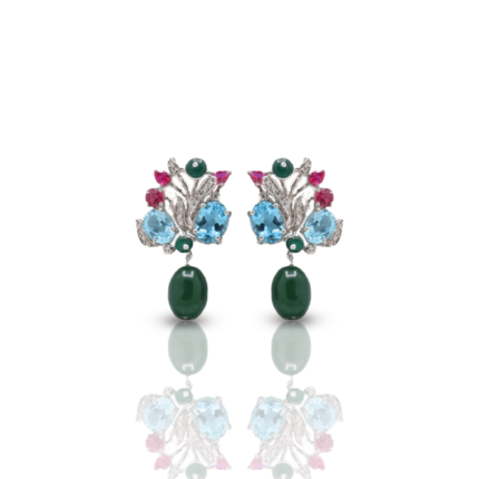 Luxury Floral Symphony Exquisite Gemstone Drop White Gold Earrings