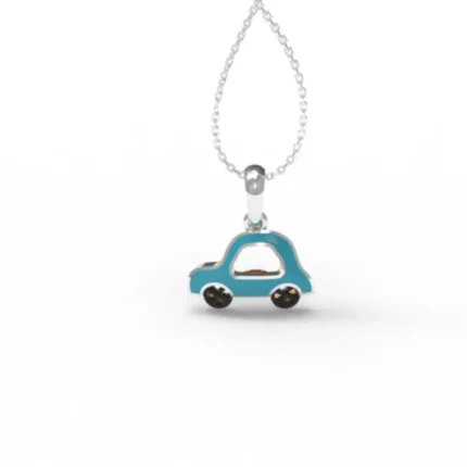 Classic Sterling Silver Blue Car White Gold Pendant