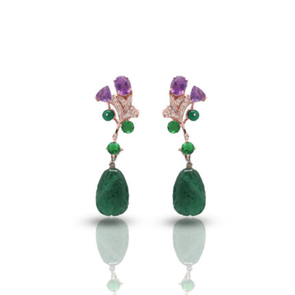 Graceful Floral & Emerald Drop Rose Gold Earrings