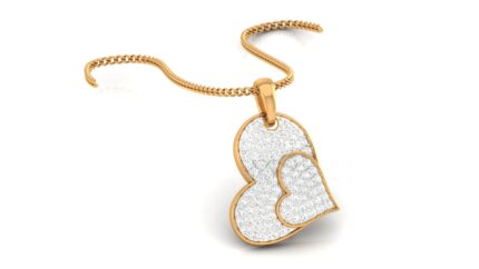 Elegant Dual Heart Gold & Diamond Yellow Gold Pendant