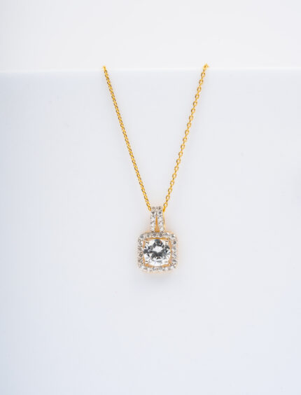 Elegant Square Halo Yellow Gold Pendant