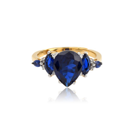Stunning Pear-Cut Blue Sapphire and Diamond Yellow Gold Ring
