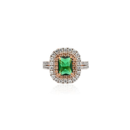 Luxury Natural Emerald Double Halo Rose Gold Ring
