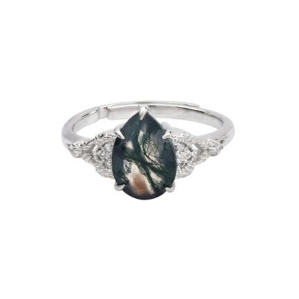 Elegant Snowflake Obsidian Accent Stones White Gold Ring