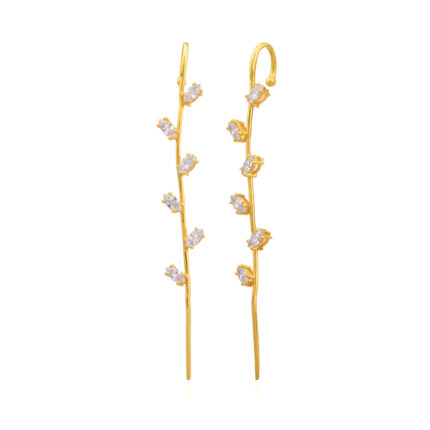 Elegant Vine Marquise Diamonds Yellow Gold Climber Earrings