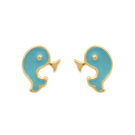 Luxury Blue Whale Yellow Gold Earrings