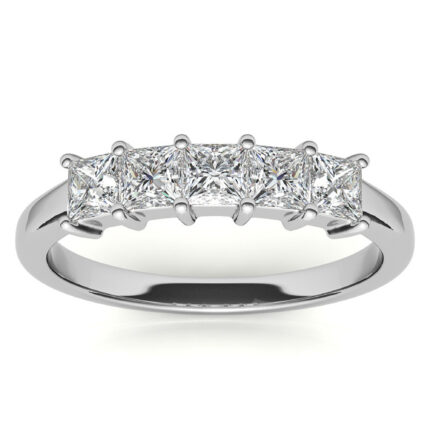 Graceful Five-Stone Princess Cut Diamond White Gold Anniversary Band