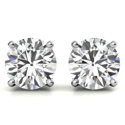 Radiant Round Diamond White Gold Stud Earrings