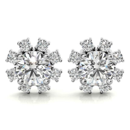 Radiant Round Cluster Moissanite White Gold Stud Earrings