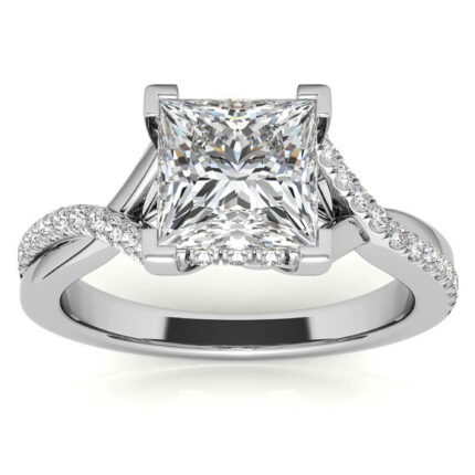 Elegant Princess-Cut Infinity Twist Diamond White Gold Engagement Ring