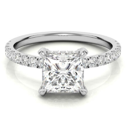 Graceful Princess-Cut Cathedral Collar Diamond White Gold Engagement Ring