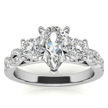 Elegant Pear-Shaped Moissanite Three-Stone White Gold Engagement Ring