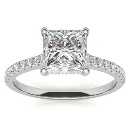 Luxury Princess-Cut Cathedral Collar Diamond White Gold Engagement Ring