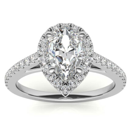 Radiant Pear-Shaped Moissanite Cathedral Halo White Gold Engagement Ring
