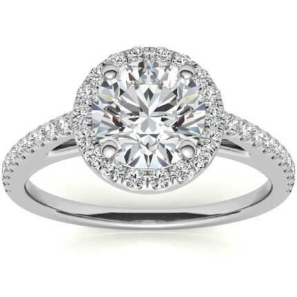 Radiant Round Halo Diamond White Gold Engagement Ring