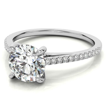 Classic Round Cut Diamond Pave Band White Gold Engagement Ring