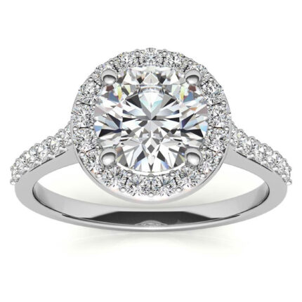 Elegant Round Moissanite Halo White Gold Engagement Ring