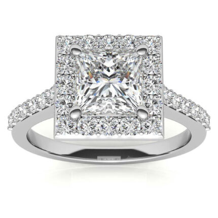 Luxury Princess Cut Diamond Halo White Gold Engagement Ring