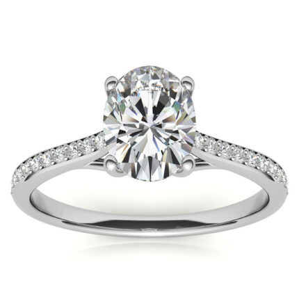 Radiant Oval-Cut Moissanite Cathedral Pavé Band White Gold Ring
