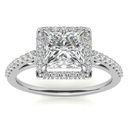 Dazzling Princess Cut Halo Diamond White Gold Engagement Ring