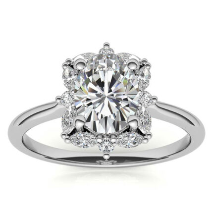 Radiant Oval-Cut Diamond Floral Halo White Gold Engagement Ring