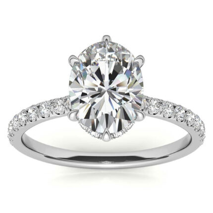 Elegant Oval-Cut Diamond Pave Band White Gold Engagement Ring