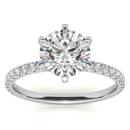 Graceful Round Brilliant Cut Diamond Pave Band White Gold Engagement Ring