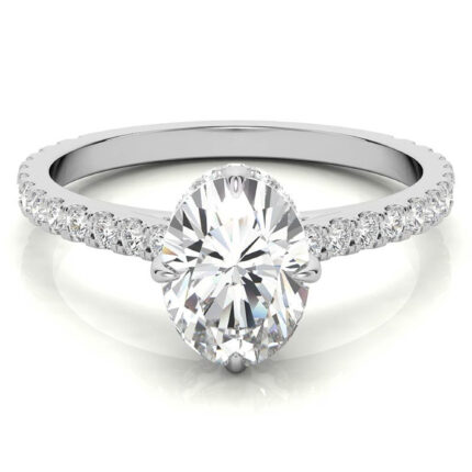 Sophisticated Oval-Cut Diamond Pave Band White Gold Engagement Ring