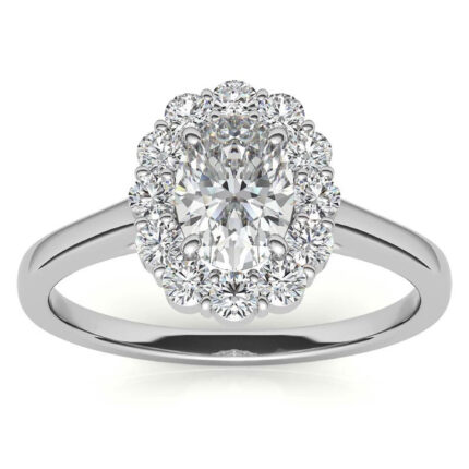 Luxury Oval-Cut Diamond Graduated Side Stones White Gold Engagement Ring