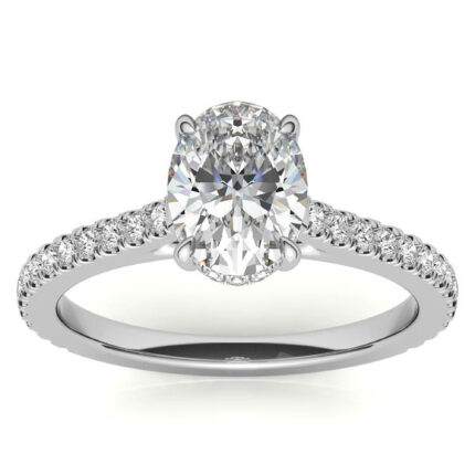 Graceful Oval-Cut Diamond Pavé White Gold Engagement Ring