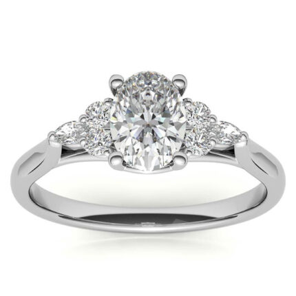 Radiant Oval-Cut Diamond Pavé Band Halo White Gold Engagement Ring with