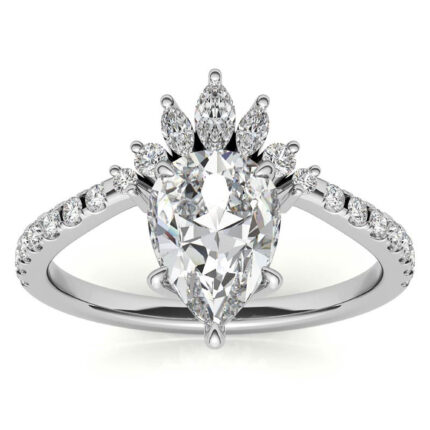 Delicate Pear-Cut Moissanite Marquise and Round Accents White Gold Ring