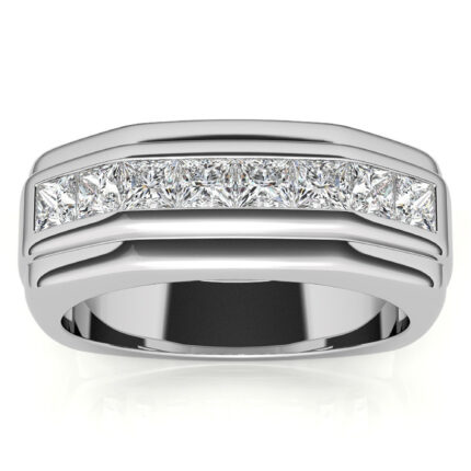 Elegant Men's Princess Cut Diamond White Gold Channel-Set Band