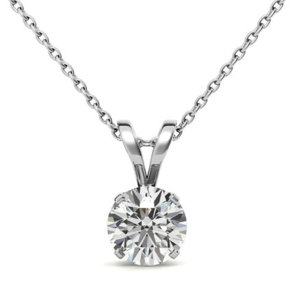 Radiant Facets Jewels Round Brilliant Moissanite Solitaire White Gold Pendant