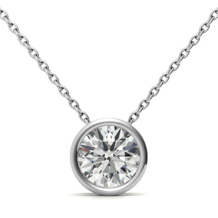 Radiant Round Brilliant Moissanite Bezel-Set Solitaire White Gold Pendant