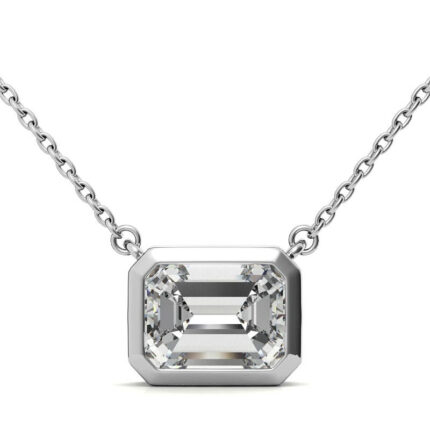 Graceful Emerald-Cut Lab-Grown Diamond Solitaire White Gold Pendant